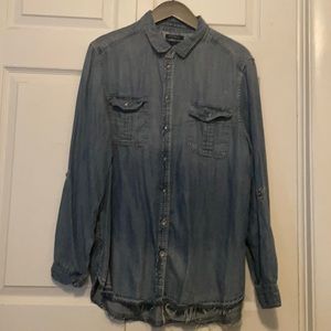 American Eagle Distressed Hem Button Down Shirt